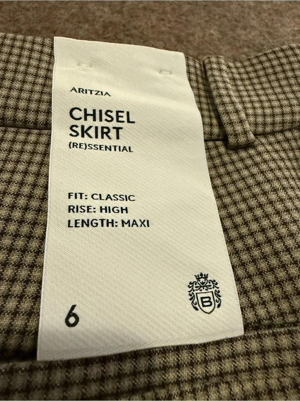 NWT Aritzia Chisel Maxi Skirt by Babaton, Grey Check, Maxi Pencil Skirt, Size 6 - Picture 4 of 16